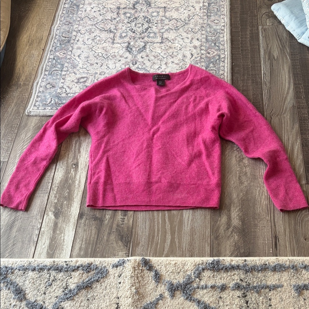 Tahari V-Neck Sweater in Vibrant Pink (cashmere)